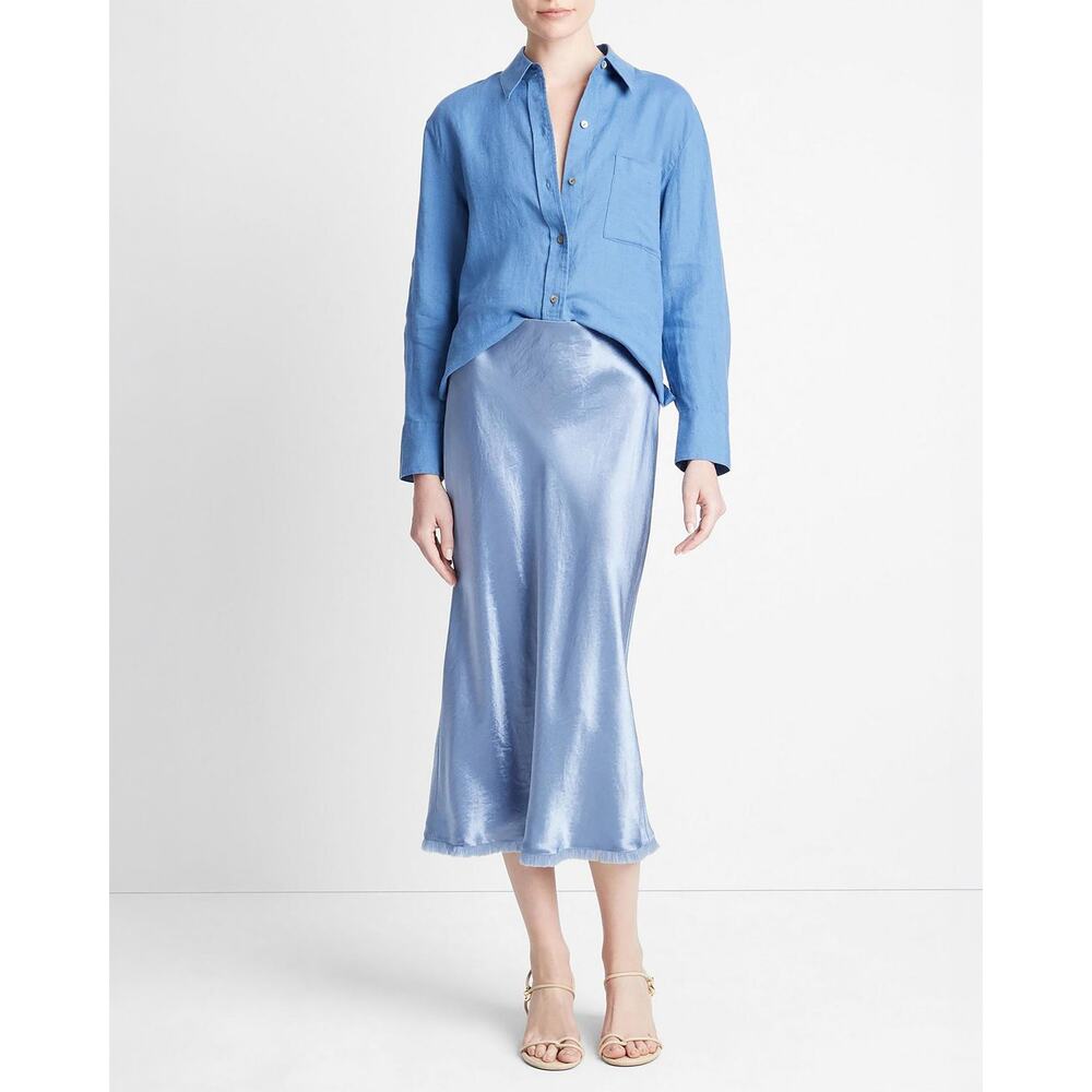 Vince Linen Easy Button-Front Shirt Cadet Blue NWT Size XL